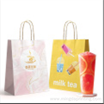 Customized printing twisted rope handle kraft paper bag